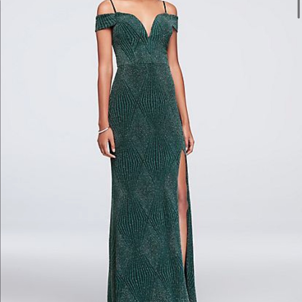 Glittery emerald V-neck evening gown